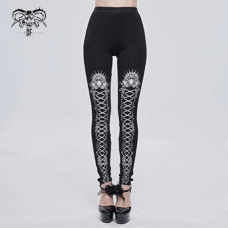 Gothic Strappy Printed Leggings White