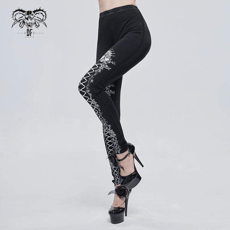 Gothic Strappy Printed Leggings White