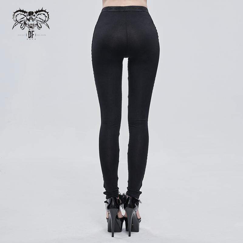 Gothic Strappy Printed Leggings White