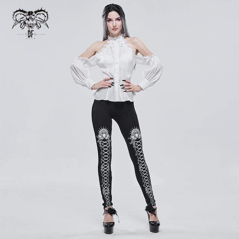 Gothic Strappy Printed Leggings White