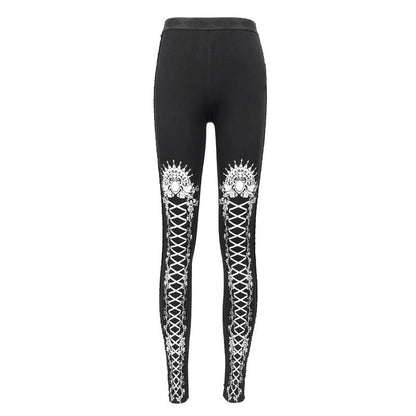 Gothic Strappy Printed Leggings White