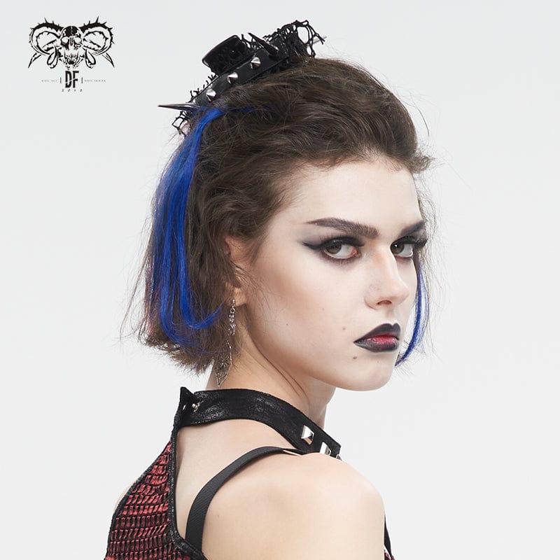 Gothic Studded Mesh Splice Faux Leather Hair Claw