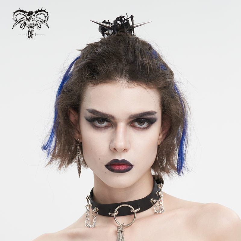 Gothic Studded Mesh Splice Faux Leather Hair Claw