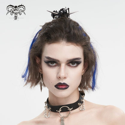 Gothic Studded Mesh Splice Faux Leather Hair Claw