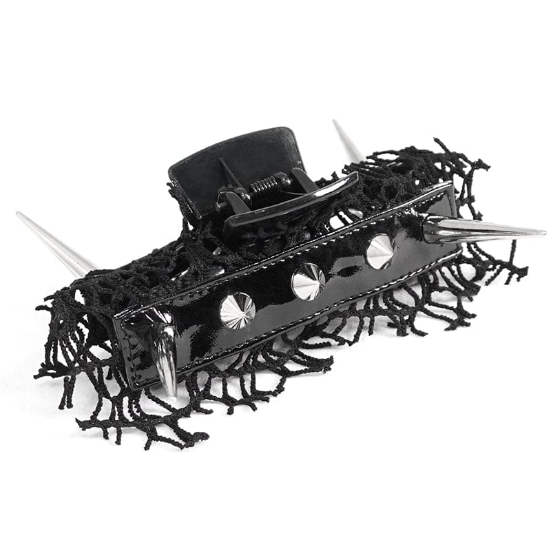 Gothic Studded Mesh Splice Faux Leather Hair Claw