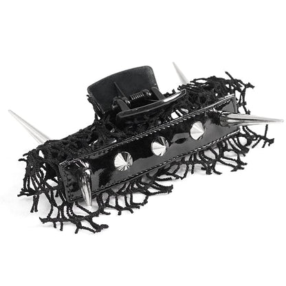Gothic Studded Mesh Splice Faux Leather Hair Claw