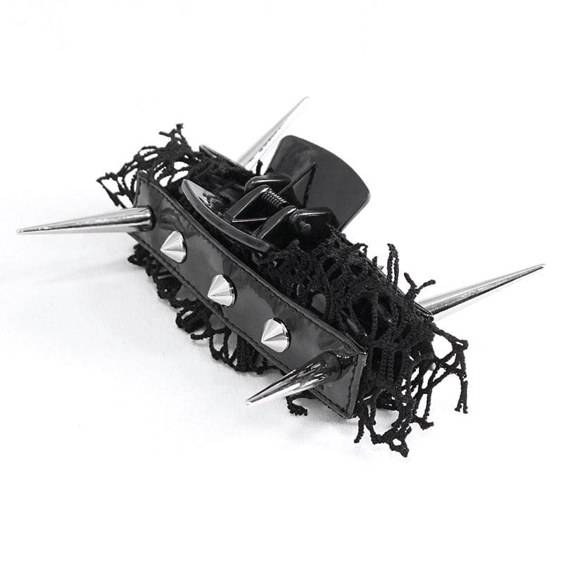 Gothic Studded Mesh Splice Faux Leather Hair Claw