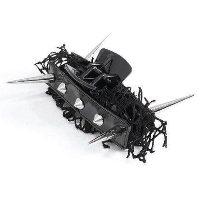 Gothic Studded Mesh Splice Faux Leather Hair Claw