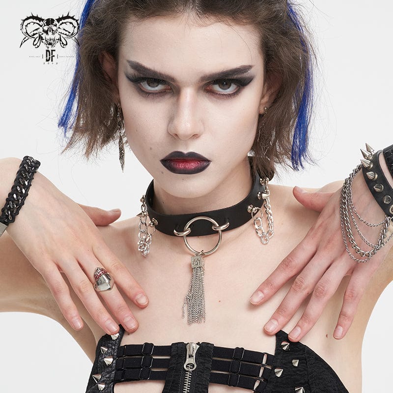 Gothic Studded Tassels Chain Choker
