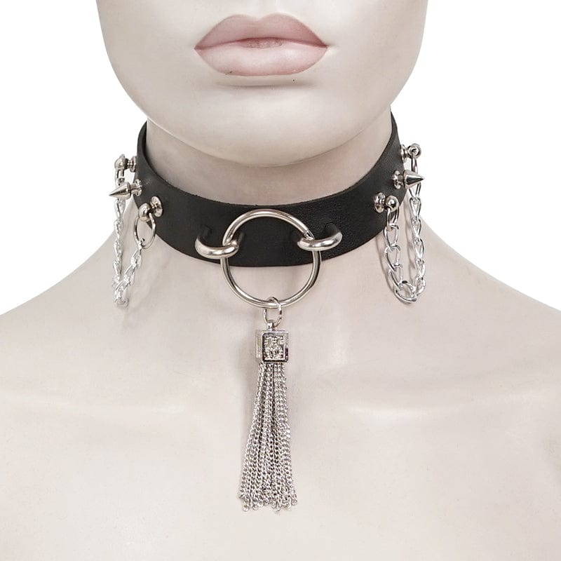 Gothic Studded Tassels Chain Choker