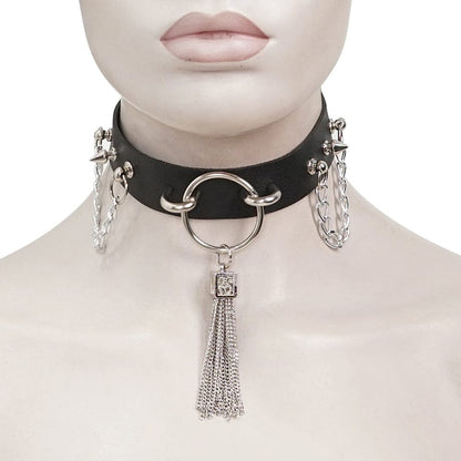 Gothic Studded Tassels Chain Choker