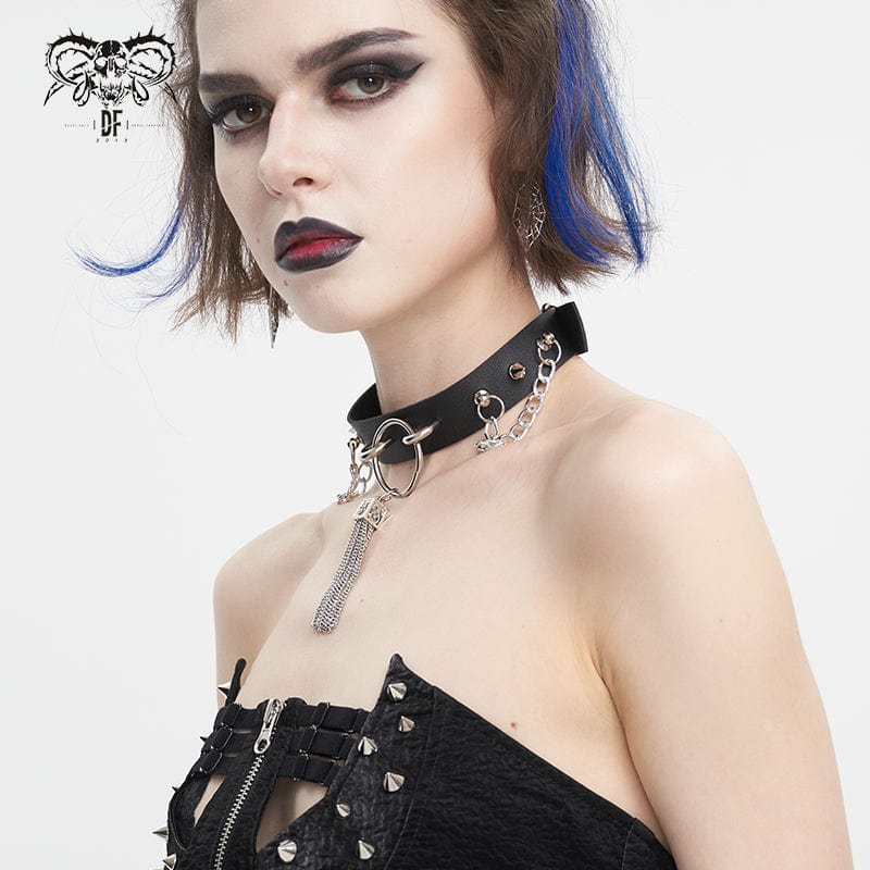 Gothic Studded Tassels Chain Choker