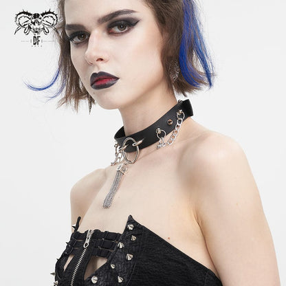 Gothic Studded Tassels Chain Choker