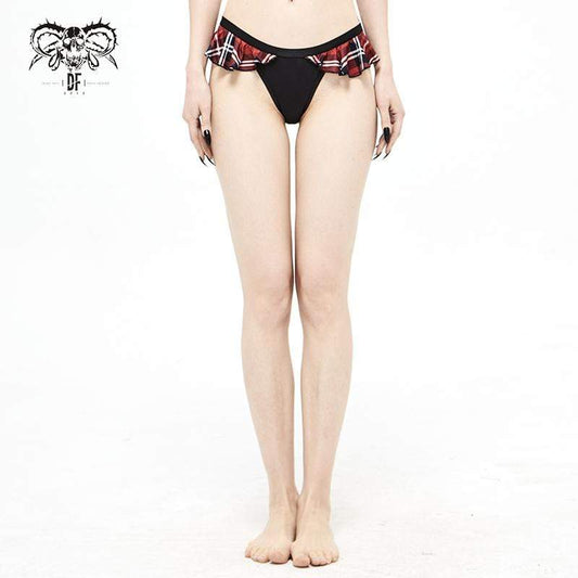Grunge Black Cheeky Bikini Bottoms with Scottish Check Ruffles