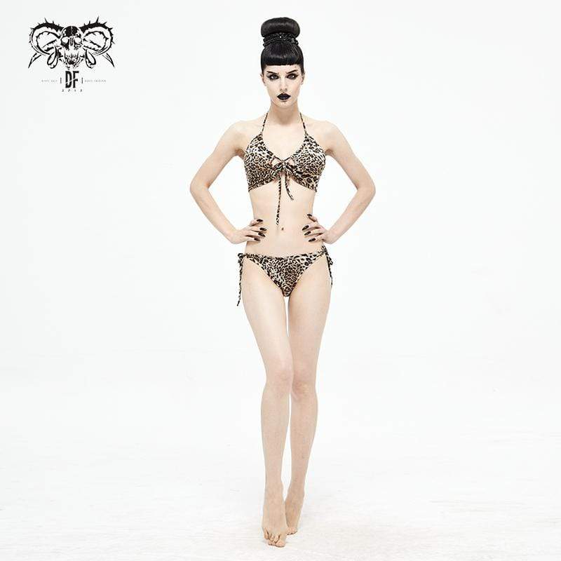 Grunge Leopard Printed Halterneck Side Tie Bikini