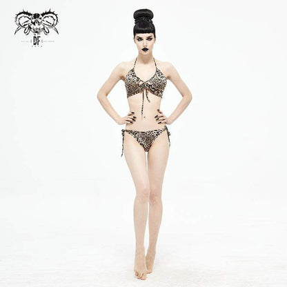 Grunge Leopard Printed Halterneck Side Tie Bikini