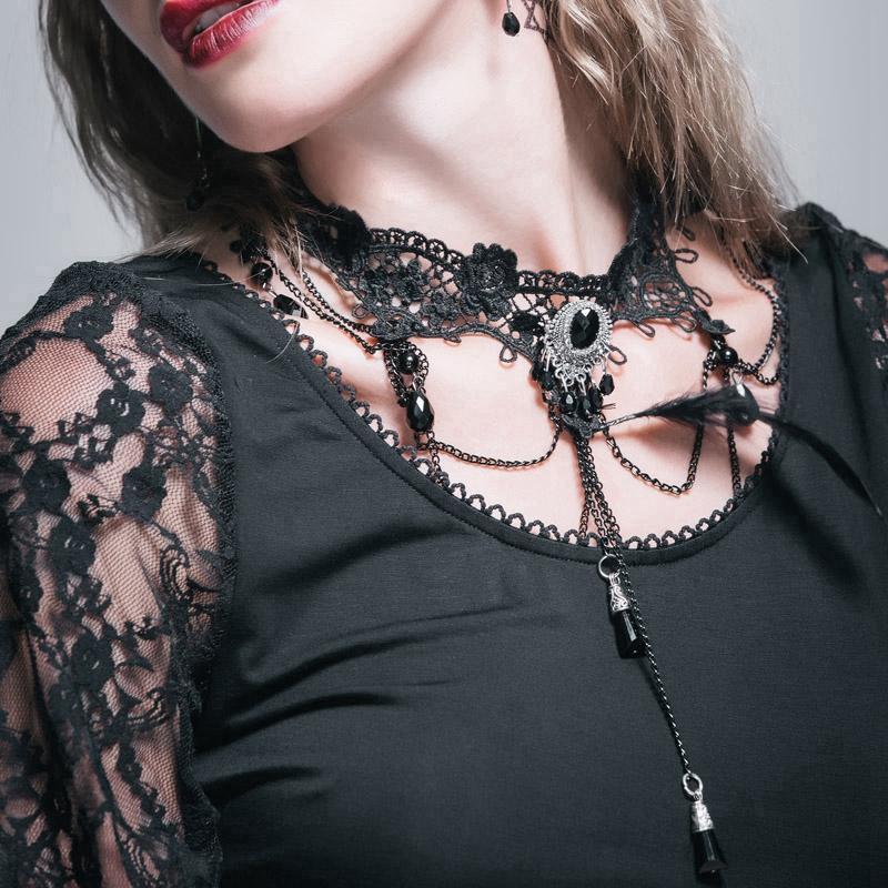 Lace & Bead Goth Neck Piece Lace Choker