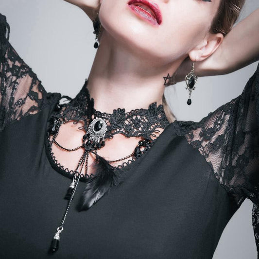 Lace & Bead Goth Neck Piece Lace Choker