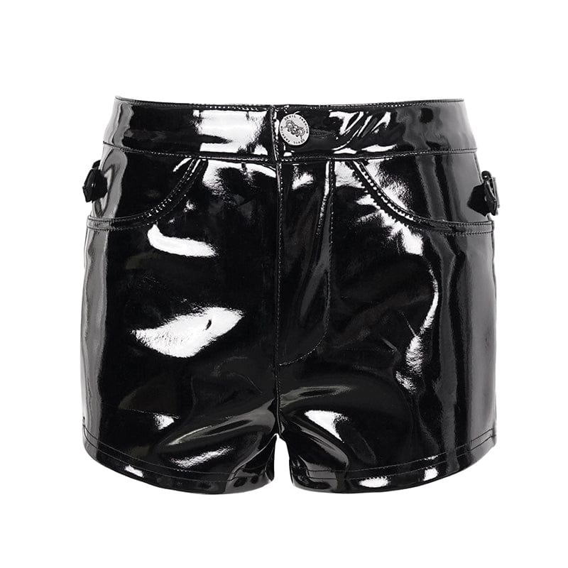 Punk Cutout Patent Leather Shorts