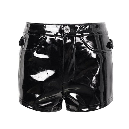 Punk Cutout Patent Leather Shorts