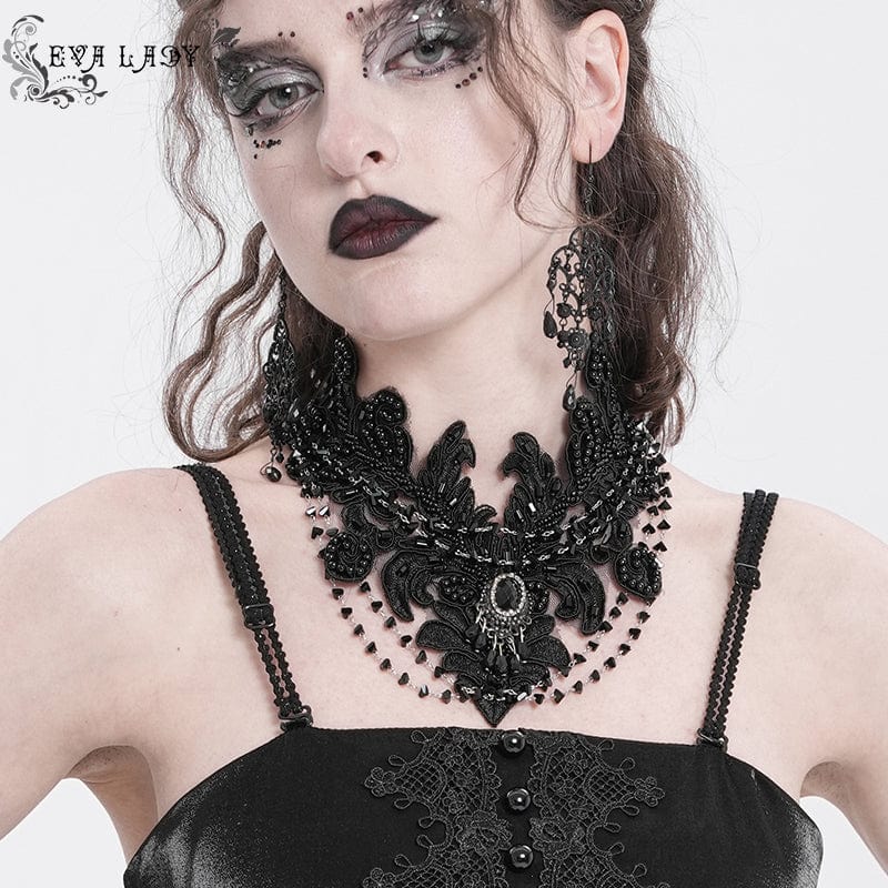 Gothic Floral Embroidered Beaded Choker