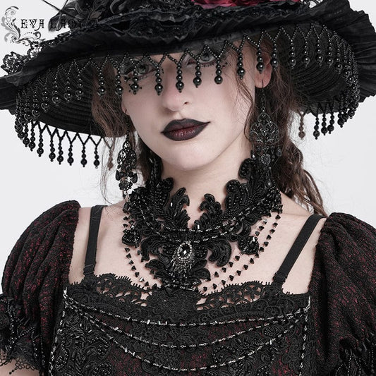 Gothic Floral Embroidered Beaded Choker