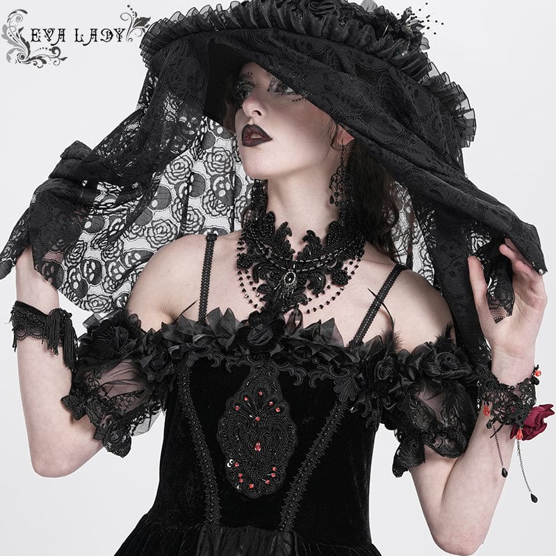 Gothic Floral Embroidered Beaded Choker