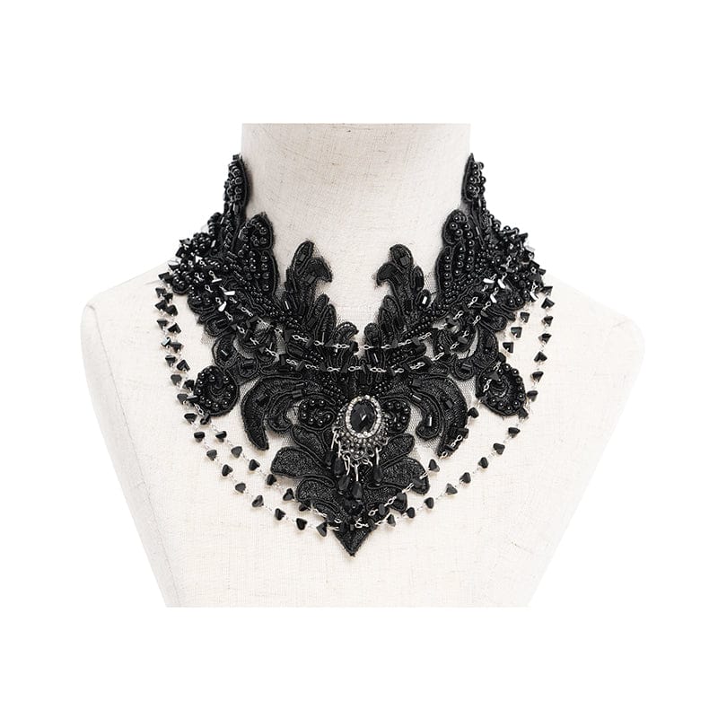 Gothic Floral Embroidered Beaded Choker
