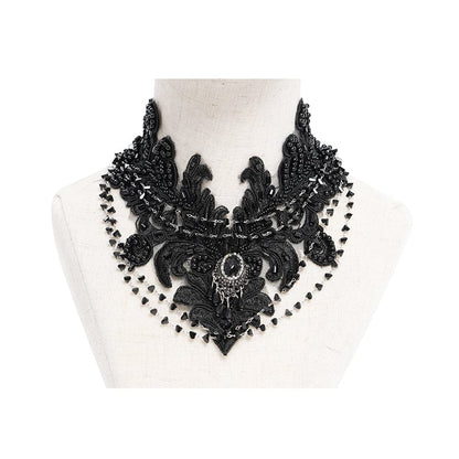 Gothic Floral Embroidered Beaded Choker