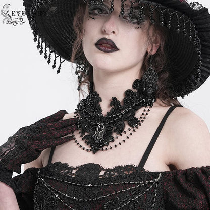 Gothic Floral Embroidered Beaded Choker