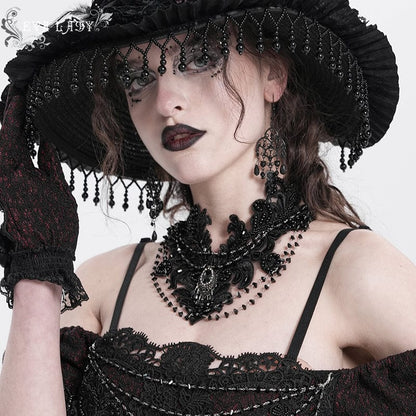 Gothic Floral Embroidered Beaded Choker