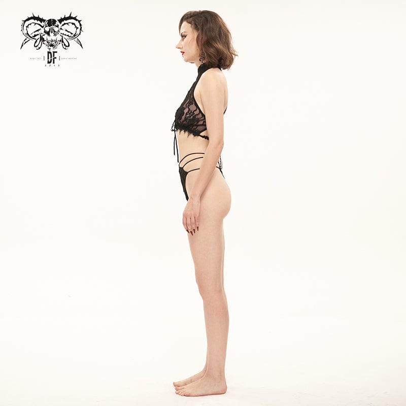 Gothic Halterneck Lace Bra Lingerie Set