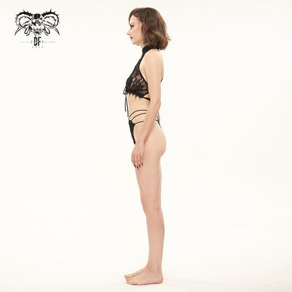 Gothic Halterneck Lace Bra Lingerie Set