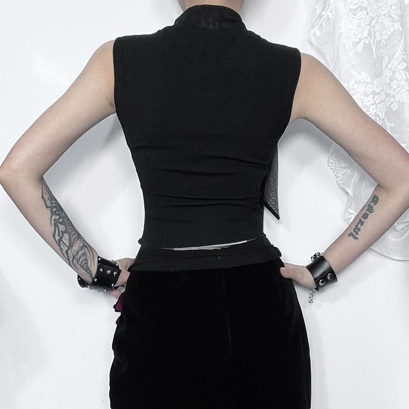 Gothic Butterfly Embroidered Lace-up Tank Top