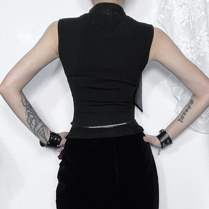 Gothic Butterfly Embroidered Lace-up Tank Top
