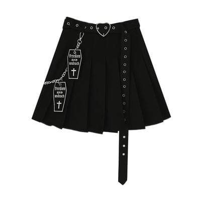 Gothic Coffin Cross Pleated Skirts With Belts