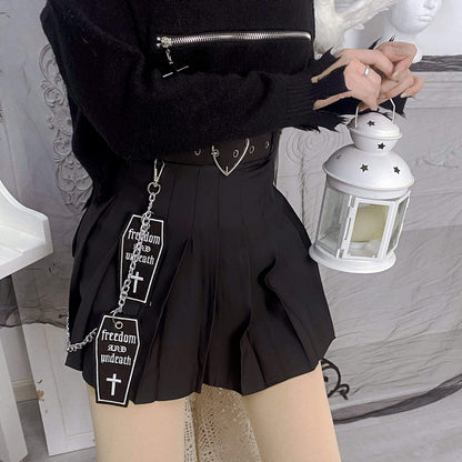 Gothic Coffin Cross Pleated Skirts With Belts