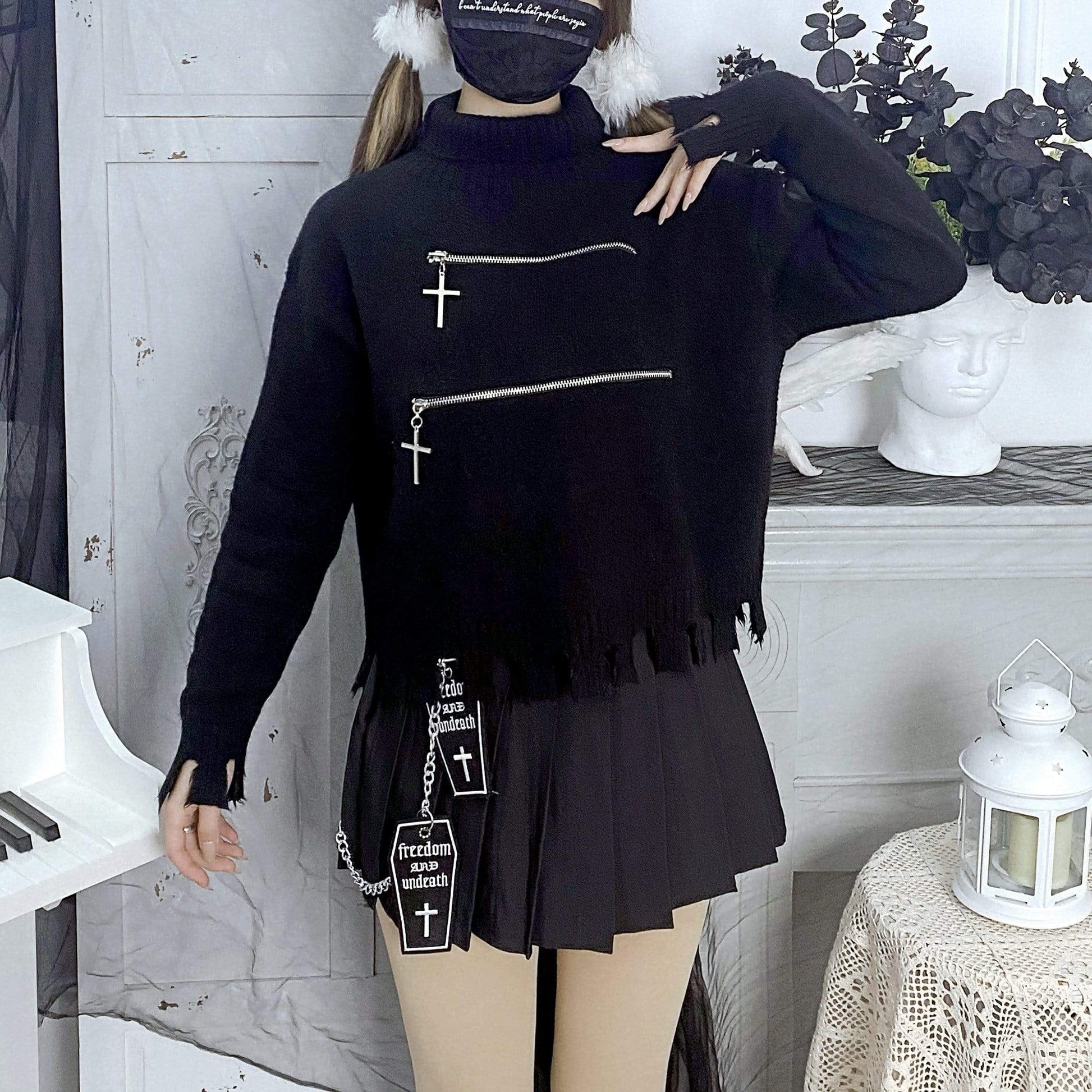 Gothic Coffin Cross Pleated Skirts With Belts