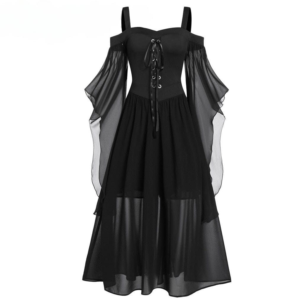 Gothic Contrast Color Flared Sleeved Witch Slip Dress