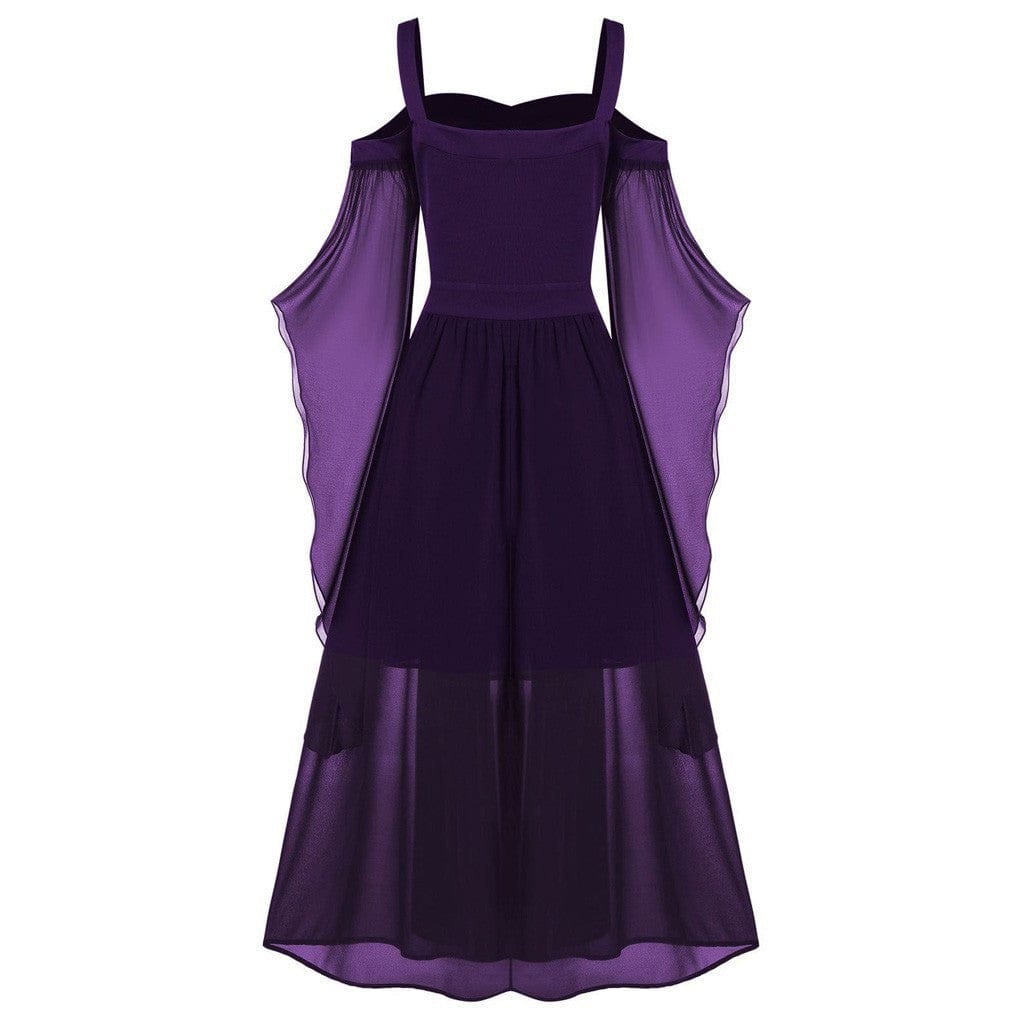 Gothic Contrast Color Flared Sleeved Witch Slip Dress