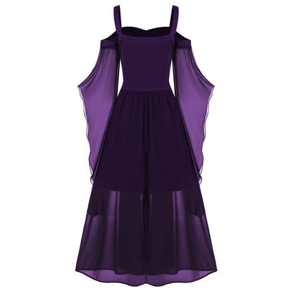 Gothic Contrast Color Flared Sleeved Witch Slip Dress