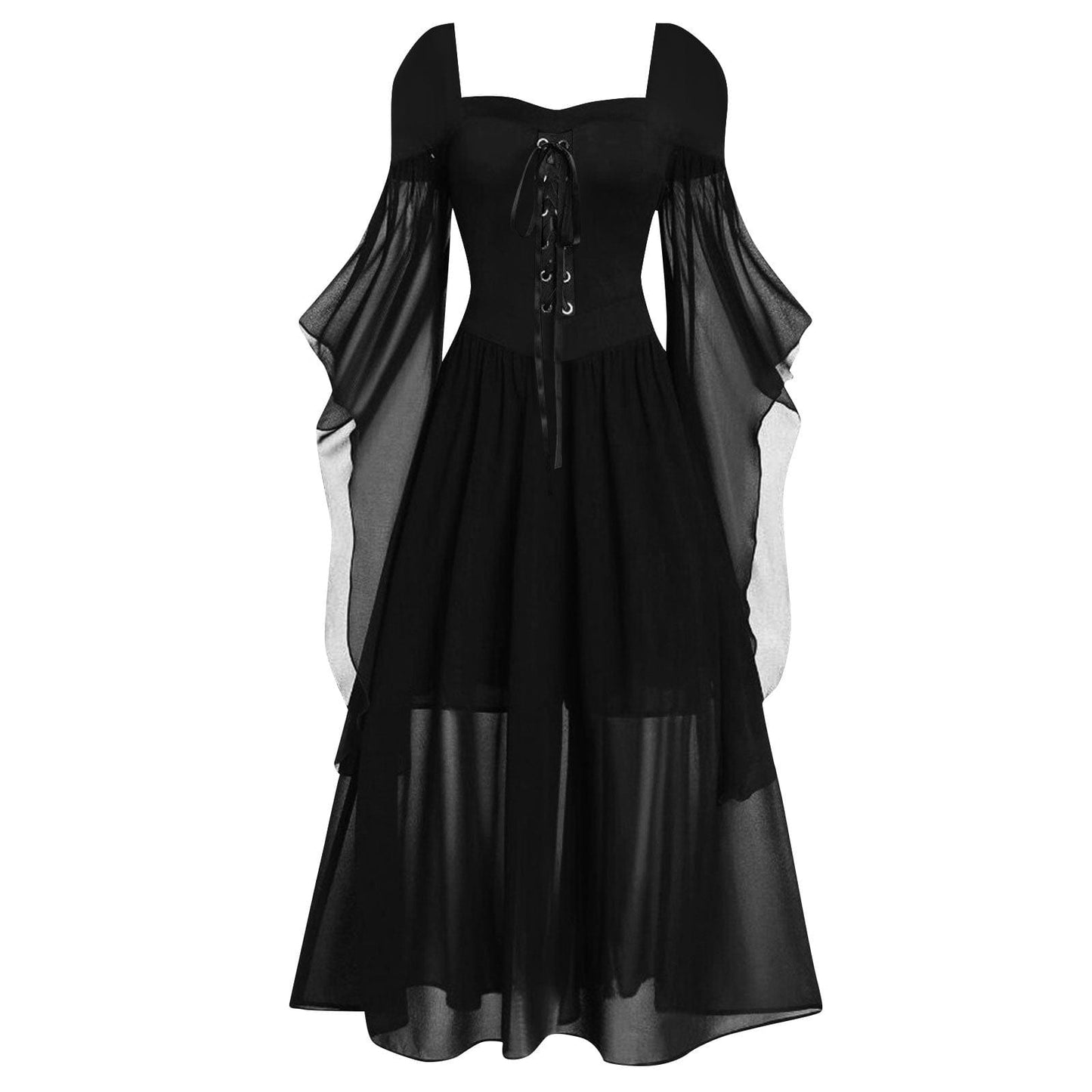Gothic Contrast Color Lace-up Witch Dress