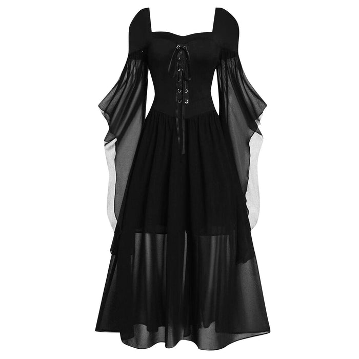 Gothic Contrast Color Lace-up Witch Dress