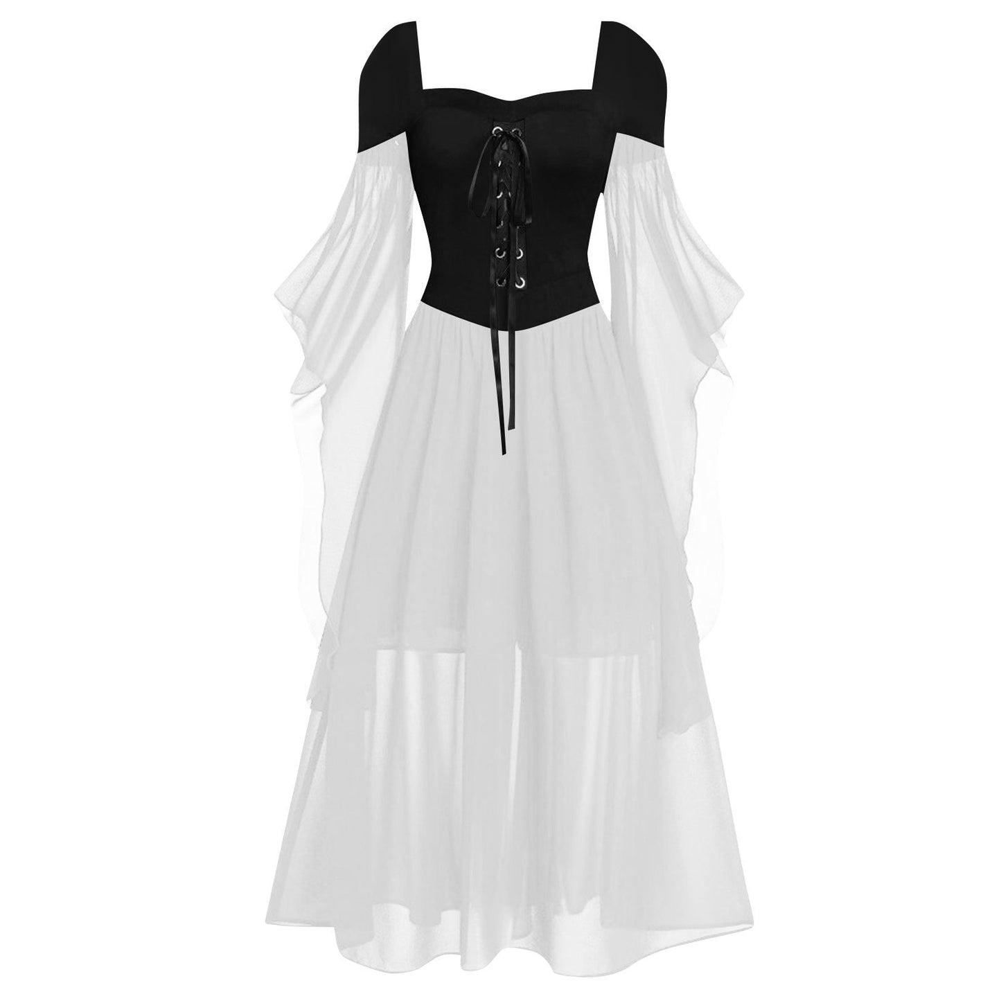 Gothic Contrast Color Lace-up Witch Dress
