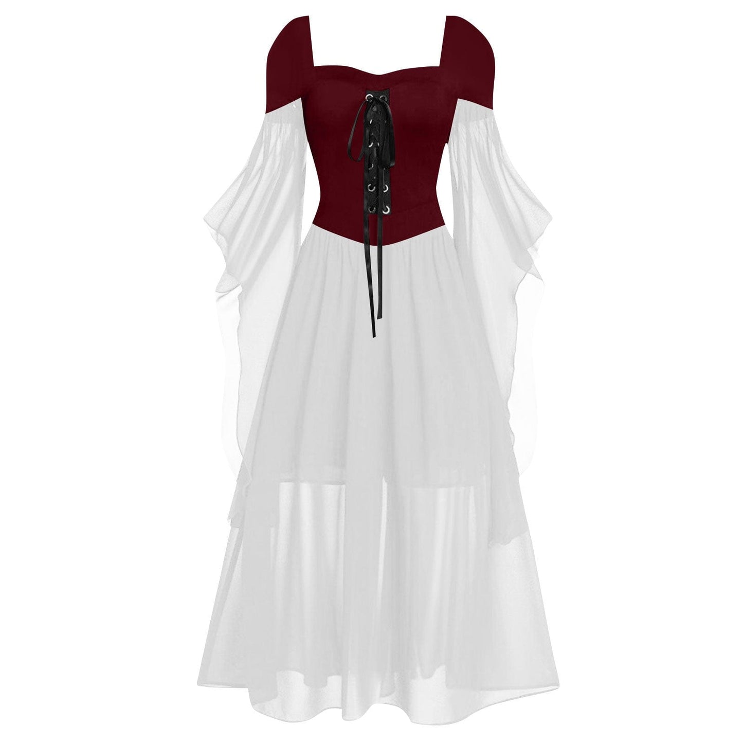 Gothic Contrast Color Lace-up Witch Dress