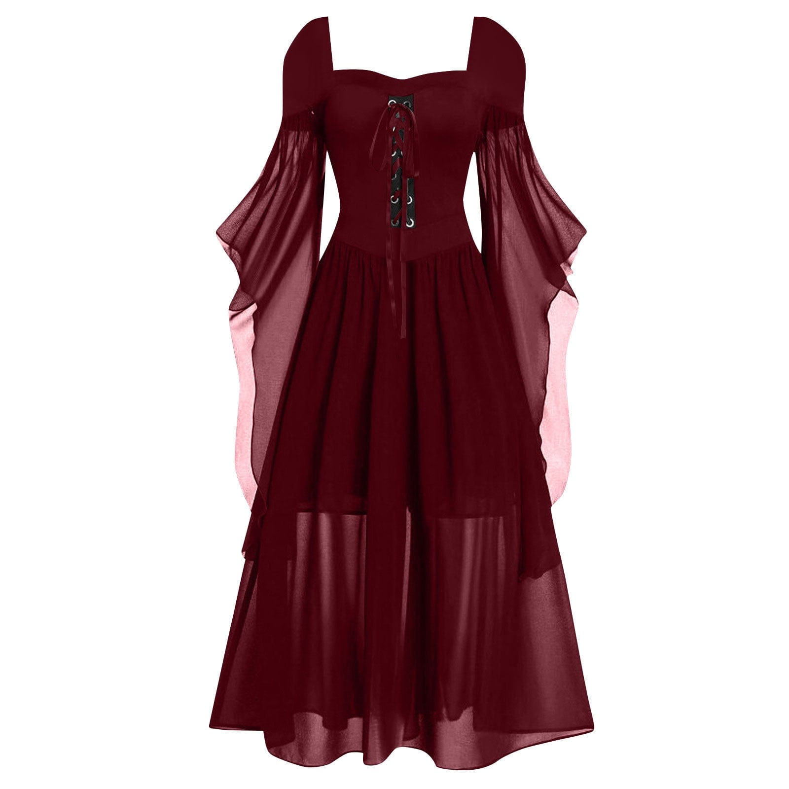 Gothic Contrast Color Lace-up Witch Dress