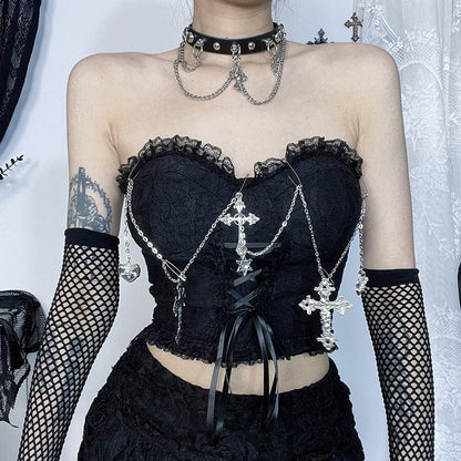Gothic Cross Chain Lace Bustier