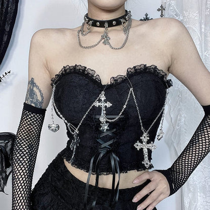 Gothic Cross Chain Lace Bustier