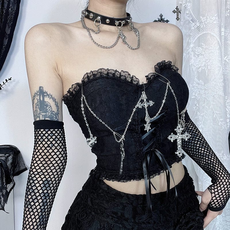 Gothic Cross Chain Lace Bustier