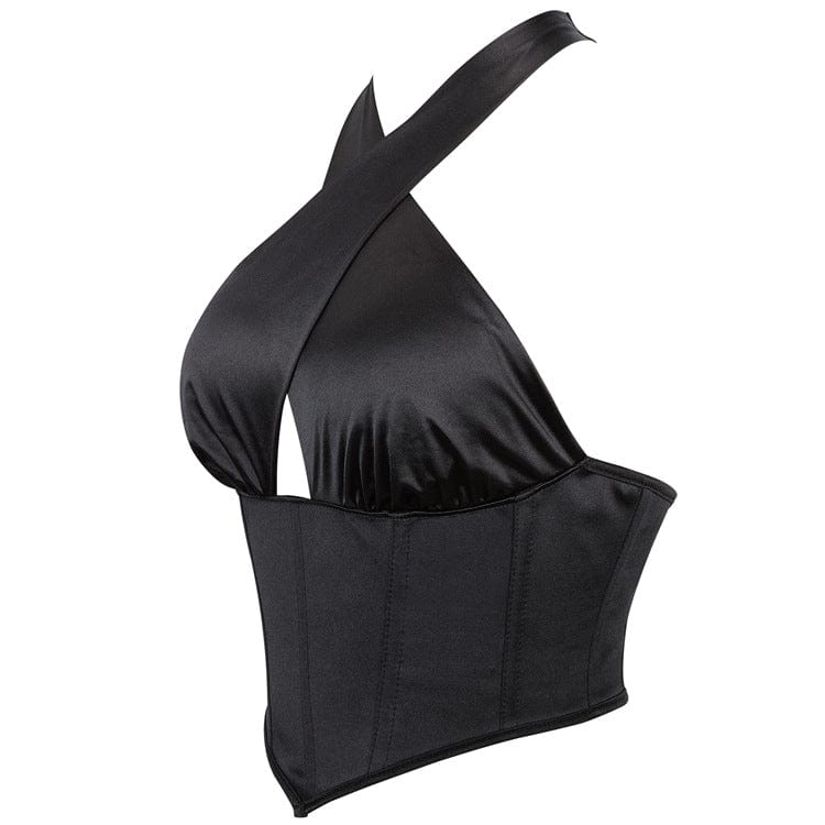Gothic Cross Halter Neck Lace-up Overbust Corset